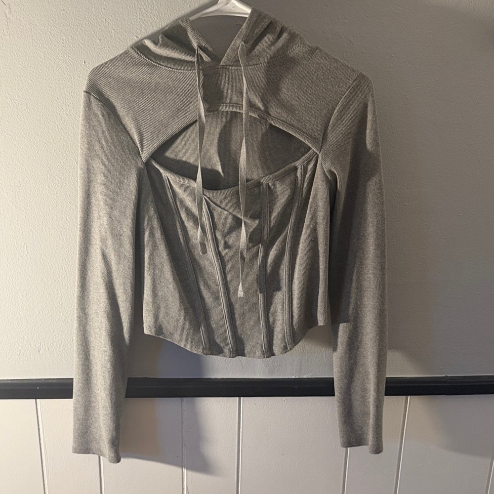 Gray Women's Cutout Hoodie Top
